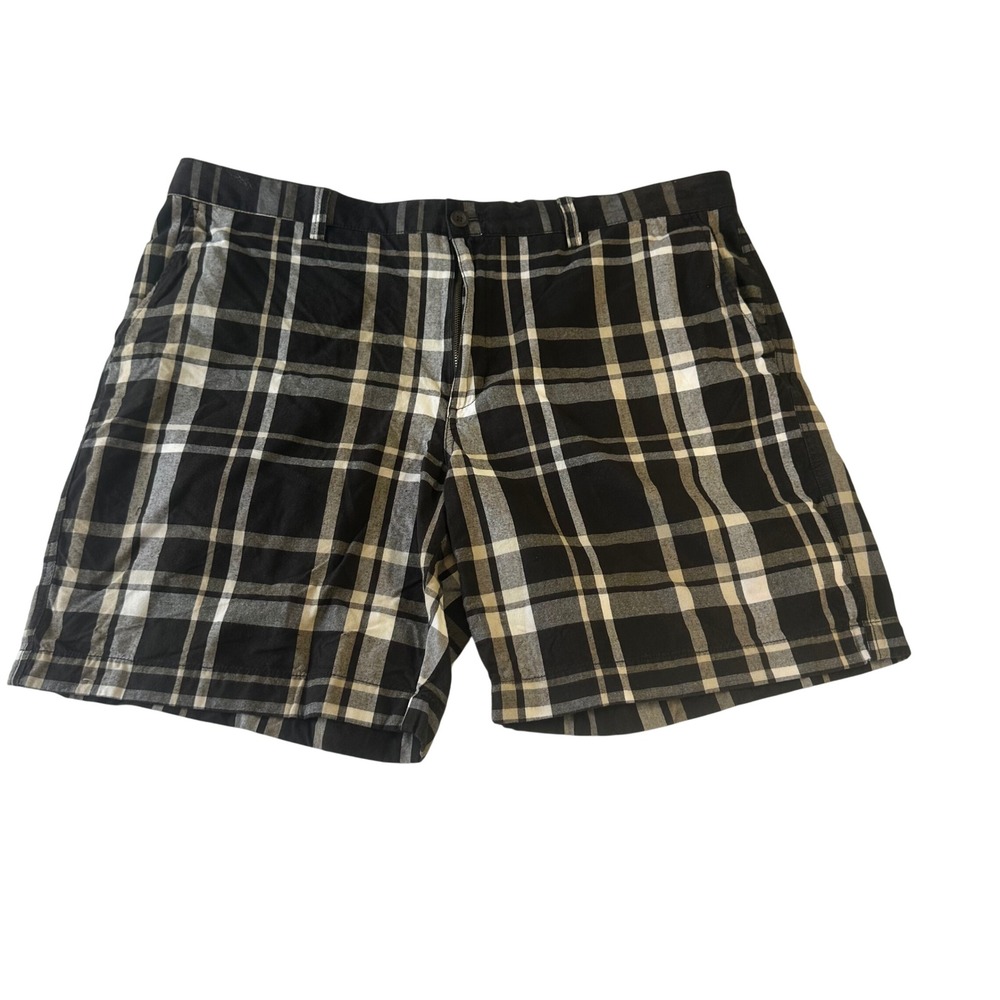 Chaps Mens Plaid Flat Front Cotton Shorts Black White Grey Size 42